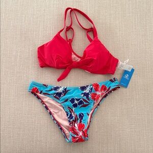 Cupshe Red and Blue Floral Bikini Set